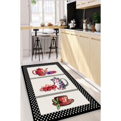 Covor Bucatarie, 80x150 cm, Crem-Negru, buline, CAM-016