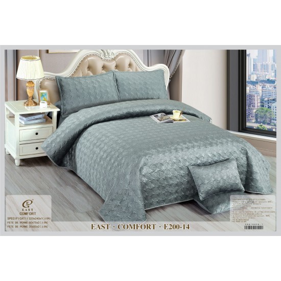 Set Cuvertura si 4 Fete de Perna din CATIFEA, Matlasata, Gri, E200-14 Cuverturi Catifea 5 piese