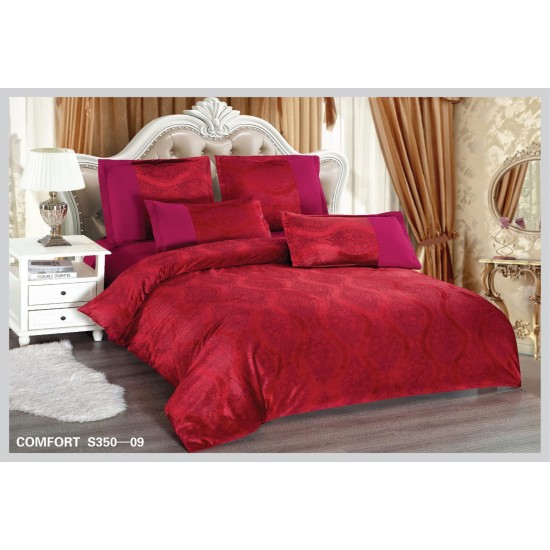 Lenjerie de pat Catifea, Imprimeu Relief, 6 Piese, Grena,  LCI-012 Lenjerii catifea 6 piese