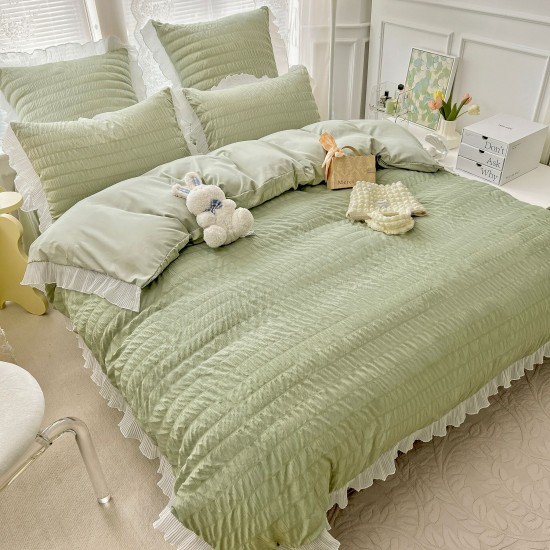 Lenjerie Bumbac Creponat, 6 Piese, Pat 2 Persoane, Vernil, LFC-023 Lenjerii finet creponat 6 piese