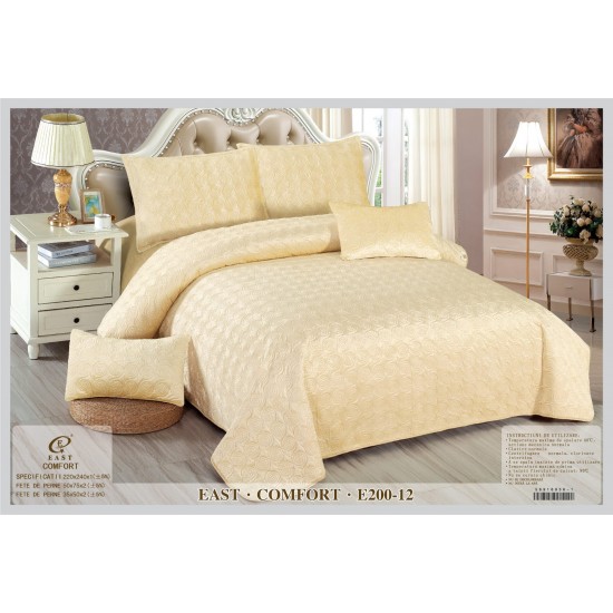 Set Cuvertura si 4 Fete de Perna din Catifea, Matlasata, Crem, E200-12 Cuverturi Catifea 5 piese