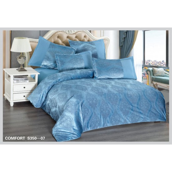 Lenjerie de pat Catifea, Imprimeu Relief, 6 Piese, Bleu, LCI-007 Lenjerii catifea 6 piese