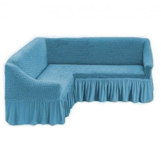 Husa Elastica si Creponata cu Volan pentru Coltar, Blue, HCCV-006 Huse Coltar Creponat cu Volane