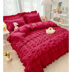 Lenjerie Bumbac Creponat, 6 Piese, Pat 2 Persoane, Bordo, LFC-014