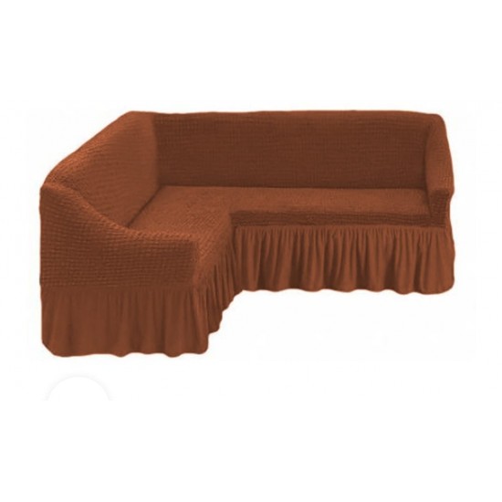Husa Elastica si Creponata cu Volan pentru Coltar, Caramiziu,  HCCV-012 Huse Coltar Creponat cu Volane