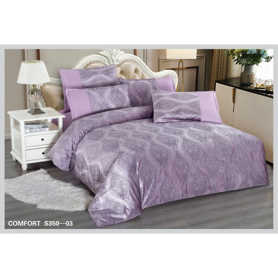 Lenjerie de pat Catifea, Imprimeu Relief, 6 Piese, Lila, LCI-004 Lenjerii catifea 6 piese