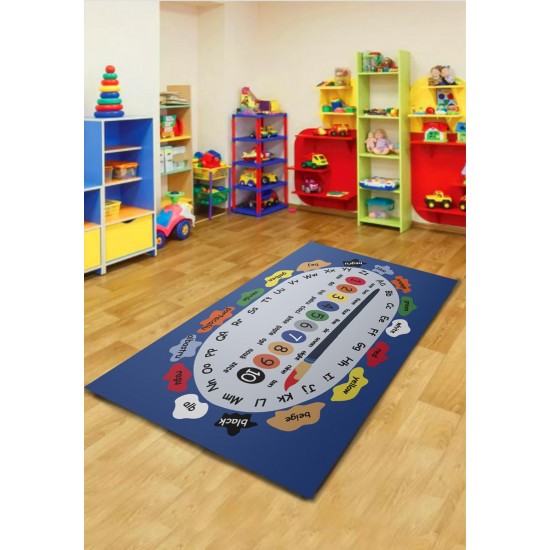 Covor Camera Copii, Antiderapant, Model cu Albastru/Gri/Rosu, CAM-050 Covorase educative copii 80x150