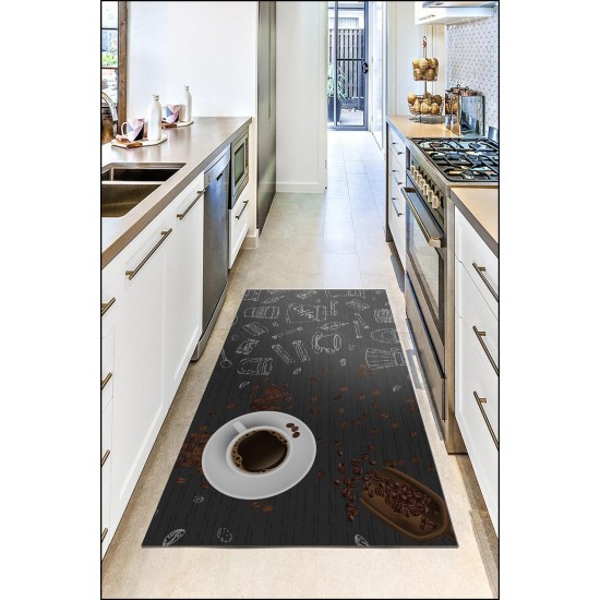 Covor Bucatarie, 80x150 cm, Maro-Negru, cafea, CAM-019 Covoare bucatarie 80x150