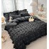 Lenjerie Bumbac Creponat, 6 Piese, Pat 2 Persoane, Negru, LFC-017
