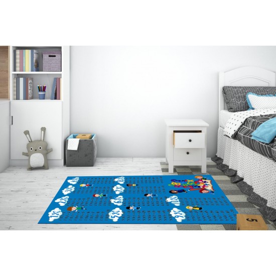 Covor Camera Copii, Antiderapant, Model cuTabla Inmultirii 1-10, Albastru-Multicolor, CAM-036 Covorase educative copii 80x150