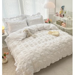 Lenjerie Bumbac Creponat, 6 Piese, Pat 2 Persoane, Alb, LFC-007