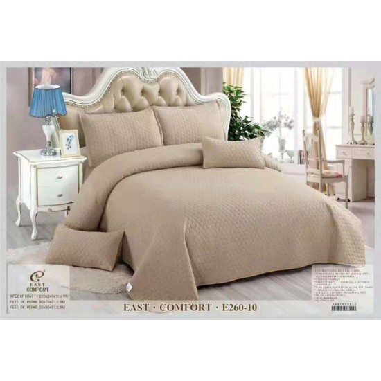Cuvertura Pat Matlasată, Policoton, Tesatura Ranforce, 5 Piese, Bej inchis, CPR-008 Cuverturi Bumbac cu In 5 piese