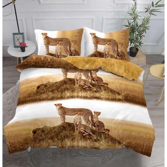 Lenjerie pat dublu, 4 piese, Bumbac Satinat Superior, Maro-Bej, leopard, LDBS-008 Oferta Trio 199
