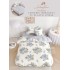 Lenjerie Finet, 4 Piese, Pat 1 persoana, cearsaf cu ELASTIC, Crem-Blue, flori,LOP-032
