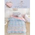 Lenjerie Finet, 4 Piese, Pat 1 persoana, cearsaf cu ELASTIC, Blue-Crem, fluturi, LOP-014