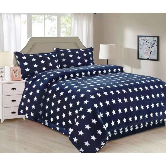 Set Lenjerie Pufoasa Cocolino cu Elastic, 4 Piese, Pat 2 Persoane, Albastru-Alb, stele, LEC-045 Lenjerii Cocolino 4 piese cu ELASTIC