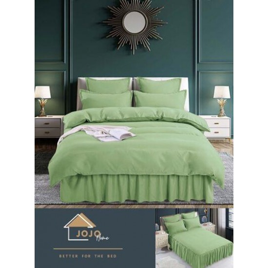 Lenjerie pat dublu, BUMBAC FINET, 6 piese, cu volanase, Jojo, Vernil, LVU-008 lenjerii finet 6 piese cu volanase uni