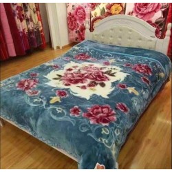 Patura Cocolino dubla si pufoasa perfecta pentru sezonul rece 200 x 230 cm, Blue, flori, PCM-012