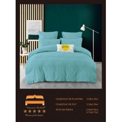 Lenjerie pat dublu, Finet Deluxe cu Smocuri Brodate, 6 piese, Bleu, LSB-027