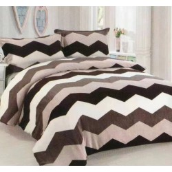 Set Lenjerie Pufoasa Cocolino cu Elastic, 4 Piese, Pat 2 Persoane, Bej-Crem, zig zag, LEC-046