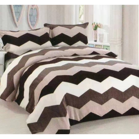 Set Lenjerie Pufoasa Cocolino cu Elastic, 4 Piese, Pat 2 Persoane, Bej-Crem, zig zag, LEC-046 Lenjerii Cocolino 4 piese cu ELASTIC