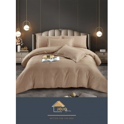 Lenjerie, pat dublu, cu ELASTIC, Damasc Finetat, 6 piese, Bej-inchis, LDS-052