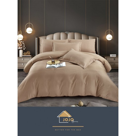 Lenjerie, pat dublu, cu ELASTIC, Damasc Finetat, 6 piese, Bej-inchis, LDS-052 Lenjerii Damasc 6 piese cu Cearsaf cu ELASTIC