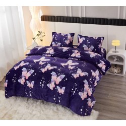 Lenjerie pat dublu, Super Pufoasa COCOLINO, 4 piese, Mov-Multicolor, fluturi, LDC-135
