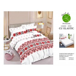 Set Lenjerie de pat din Finet Gros, Cearceaf cu ELASTIC, 6 Piese, Pat 2 Persoane, Multicolor, model traditional, LDE-004