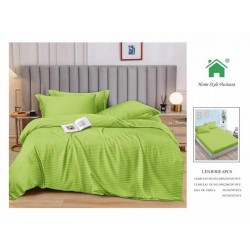 Lenjerie, pat dublu, cu ELASTIC, Damasc Finetat, 6 piese, Verde, LDS-075