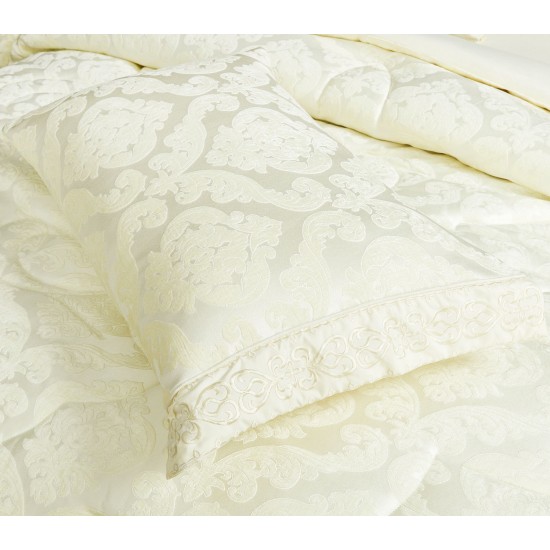 Lenjerie de pat cu elastic si pilota inclusa, bumbac tip jacquard, pat dublu, 7 piese, Crem, PJD-06 Pilote Jacquard 7 piese