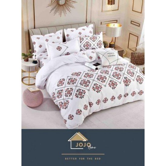 Lenjerie de Pat din Finet, 4 Piese, Pat 1 Persoana, Alb-Rosu-Negru, model traditional, LFS-037 Lenjerii Finet 1 persoana