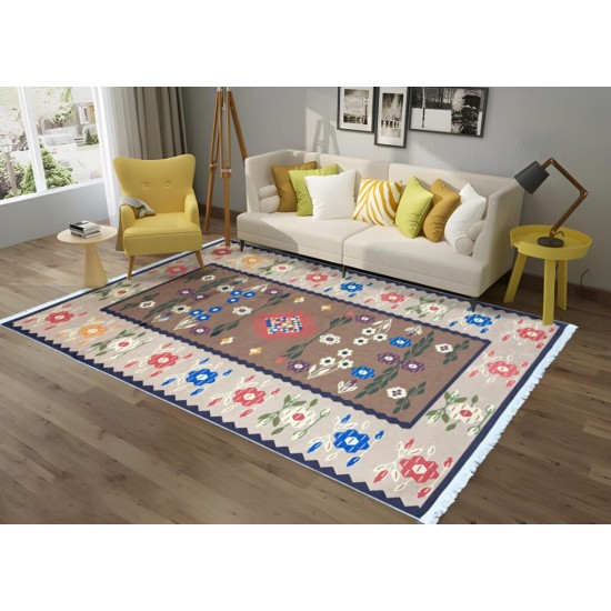 Covor Traditional Antiderapant, 80x150cm, Gri-Maro, floricele, CAM-029 Covoare traditionale 80x150