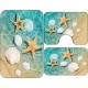 Set 3 Covorase Baie Antiderapante, Turquoise-Crem, scoici, CAM-079 Set covorase baie antiderapante