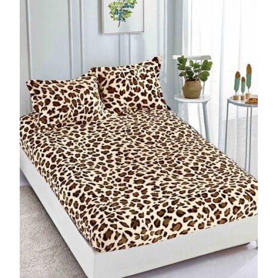 Cearșaf Cocolino cu Elastic 180x200 cm + 2 Fețe de Pernă – Model Leopard, Culoare Bej-Maroniu, HC-006 Huse Cocolino