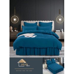 Lenjerie pat dublu, BUMBAC FINET, 6 piese, cu volanase, Jojo, Turquoise, LVU-009