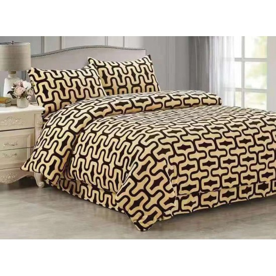 Set Lenjerie Pufoasa Cocolino cu Elastic, 4 Piese, Pat 2 Persoane, Bej-Crem, forme serpuite, LEC-051 Lenjerii Cocolino 4 piese cu ELASTIC
