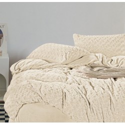 Lenjerie pat dublu, Super Pufoasa, din Blanita artificiala de Iepure, 4 piese, Crem, LCE-007