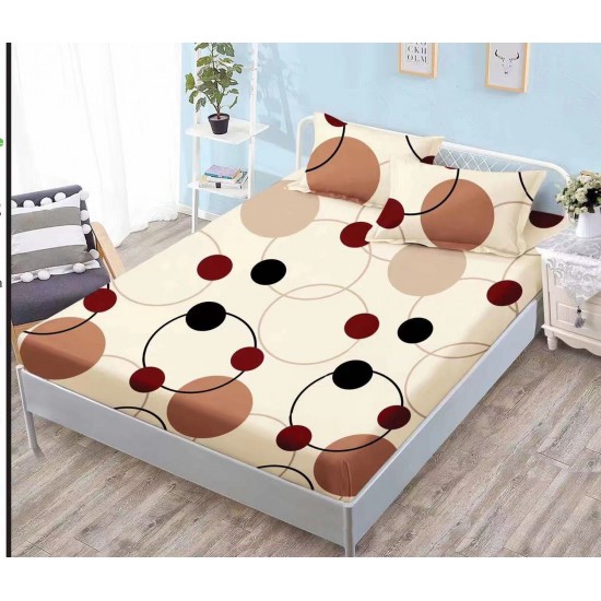 Cearsaf cu elastic COCOLINO, 180x200x25cm, plus 2 fete de perne, Crem-Bej, cercuri, HC-016 Huse Cocolino