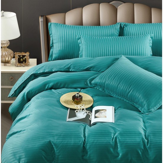 Lenjerie pat dublu, Damasc Finetat, 6 piese, Jojo, Turquoise, LDS-019 Lenjerii damasc 6 piese