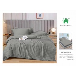 Lenjerie, pat dublu, cu ELASTIC, Damasc Finetat, 6 piese, Gri deschis, LDS-058