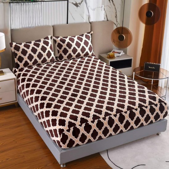 Cearsaf cu elastic COCOLINO, 180x200x25cm, plus 2 fete de perne, Maro-Crem, romburi, HC-030 Huse Cocolino