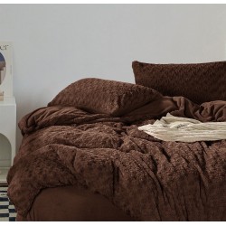 Lenjerie pat dublu, Super Pufoasa, din Blanita artificiala de Iepure, 4 piese, Maro, LCE-005