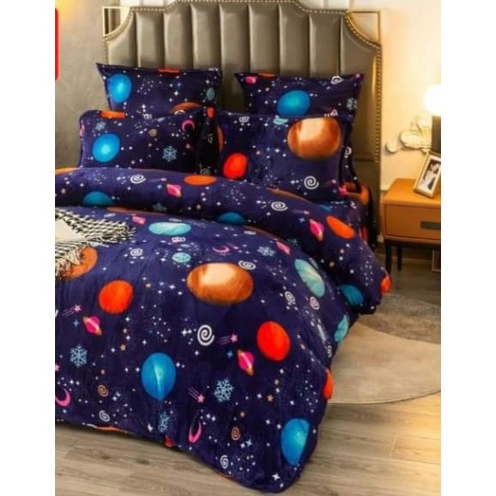 Lenjerie pat dublu, Super Pufoasa COCOLINO, 4 piese, Multicolor-Albastru, planete, LDC-049 Lenjerii cocolino 4 piese