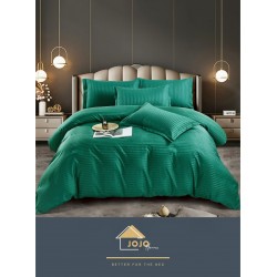 Lenjerie, pat dublu, cu ELASTIC, Damasc Finetat, 6 piese, Verde, LDS-074