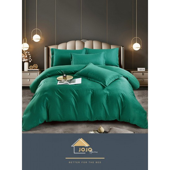 Lenjerie, pat dublu, cu ELASTIC, Damasc Finetat, 6 piese, Verde, LDS-074 Lenjerii Damasc 6 piese cu Cearsaf cu ELASTIC