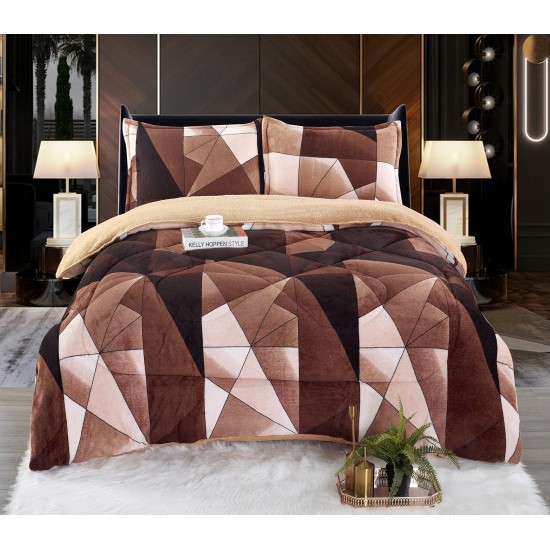 Set Pilota Pufoasa Cocolino, 3 Piese, 200x230 cm, Maro-Bej, forme geometrice, PDC-028 Pilote iarna cu blana