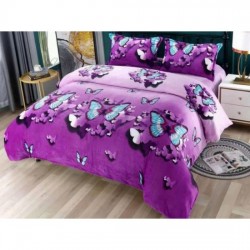 Set Lenjerie Pufoasa Cocolino cu Elastic, 4 Piese, Pat 2 Persoane, Mov-Lila, fluturi, LEC-066