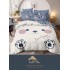 Set Lenjerie de Pat din Finet, 6 Piese, Pat 2 Persoane, Imprimeu 3D Identic cu Poza, Crem-Bleu, ursulet, LFL-002