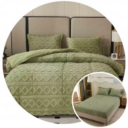 Pachet Promo: Pilota Pufoasa CoCoLiNo, Plus, Husa de Pat cu Elastic, 6 piese, model Tricotat, Verde, PH-010